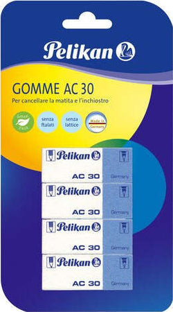 PELIKAN-Gomma-cancellare-Ac30-Doppio-Uso-4-pz-Bianco-e-Blu