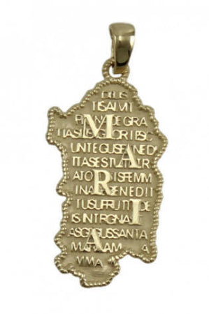 Pendente Ciondolo per Collane Sardegna in Argento Dorato 16x30 Mm Con Preghiera Ave Maria in Sardo in Rilievo