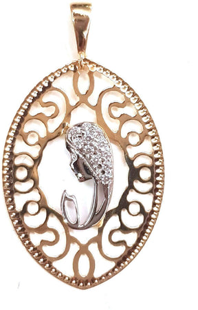 Pendente Religioso Medaglia Madonna in oro bianco e giallo 750/1000 Medaglietta Madonna che Prega
