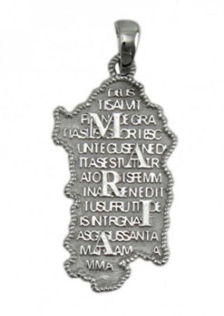 Pendente Sardegna in Argento Con Preghiera Ave Maria in Sardo in Rilievo Pendente Ciondolo per Collane 16x30 Mm Maria Deus