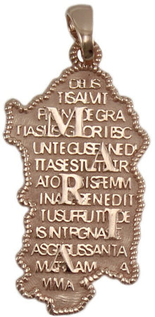 Pendente Sardegna in Argento Rosa Con Preghiera Ave Maria in Sardo in Rilievo Ciondolo Pendente 16x30 Mm