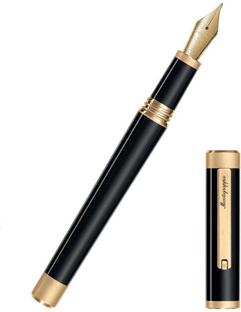 Penna Montegrappa Penna Stilografica Zero Nera Pennino Oro 14 Kt Resina E Minuterie Bronzo Placcato Oro Dettagli in Acciaio 143x14 Mm