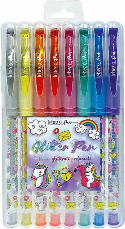Penne-Gel-Glitterate-Unicorno-Sete-8-Penne-Glitter-Profumate-Colorate-Lebez