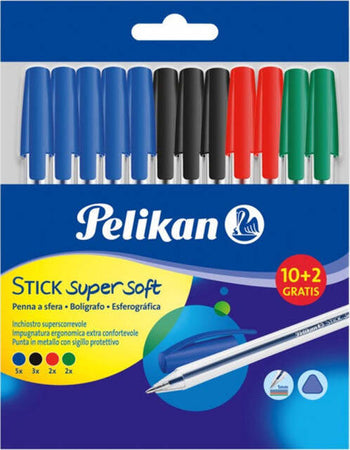Penne-pelikan-sfere-stick-supersoft-assortite-10+2-gratis