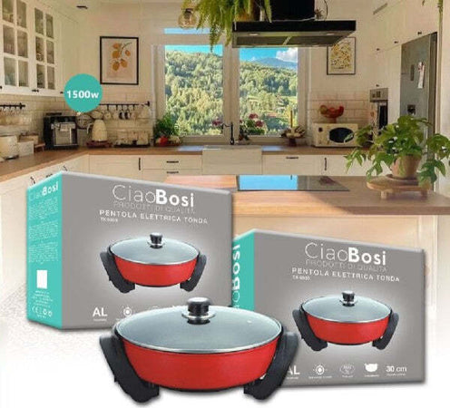 Pentola-Elettrica-Padella-Casseruola-Tonda-Antiaderente-30cm-1500w-Cucina-Tx-9809