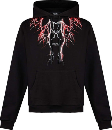 PHOBIA-Felpa-Leggera-Cappuccio-Uomo-Lightning-Hoodie-Black/red/grey-da-uomo