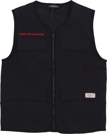 PHOBIA-Smanicato-Uomo-Screaming-Skull-Print-Worker-Gilet-Black-da-uomo