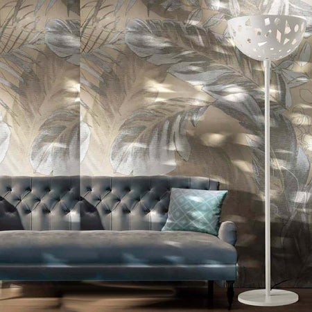 Piantana-moderna-Illuminando-GEO-TE-C2-LED-lampada-terra-metallo-bianco-grigio-sabbia-mezza-sfera-traforata-interno-E27-H178