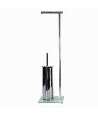 Piantana Porta Rotolo Carta Igienica Con Porta Scopino Cromato Base Vetro 59968