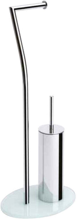 Piantana porta rotolo con scopino wc in metallo e vetro