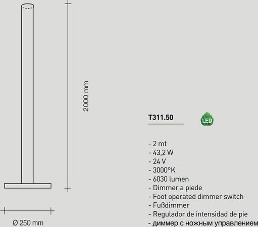 Piantana-SF-PIRGOS-T311.50-43.2W-LED-24V-6030LM-3000°K-IP40-H2mt-dimmerabile-lampada-terra-moderna-alluminio