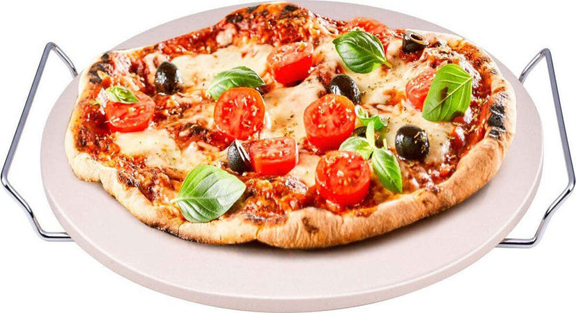 Pietra-Refrattaria-per-Pizza-e-Pane-diametro-33-cm-tonda-con-maniglie-Cromo