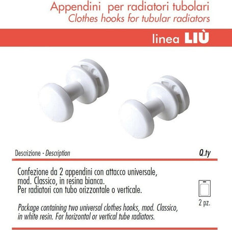 Pika Shop Appendini per Termoarredo Modello Liu' Bianco Confezione da 2 Pezzi Casa e cucina/Bagno/Mobili da bagno/Portasciugamani/Ganci portasciugamani Ogomondo - Martina Franca, Commerciovirtuoso.it