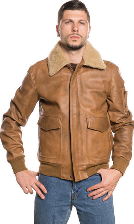 Pilota---Bomber-Uomo-Cuoio-in-vera-pelle-con-collo-in-vero-montone-Beige