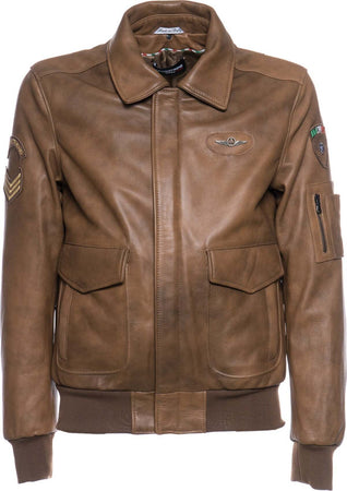 Pilota-Aviatore---Bomber-Uomo-Cuoio-in-vera-pelle-con-Stemmi