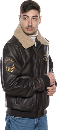 Pilota-Aviatore---Bomber-Uomo-Testa-di-Moro-in-vera-pelle-con-Stemmi-e-collo-in-montone