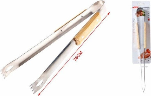 Pinza-Per-Barbecue-Grigliate-36-Cm-Carne-Pesce-Verdure-In-Legno-Acciaio-2406329