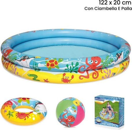 Piscina-2-Anelli-Per-Bambini-Barriera-Corallina-122x20cm-Palla-Salvagente-51124