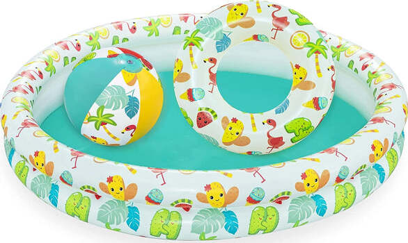 Piscina-Gonfiabile-Beswtay-Per-Bambini-2-Anelli-Colorati-Con-Ciambella-E-Pallone