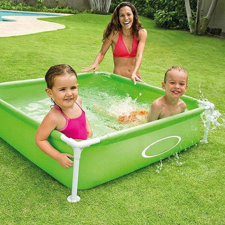 Piscina-Quadrata-Fuori-Terra-Per-Bambini-Baby-Telaio-Acciaio-Verde-122-Cm