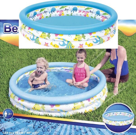 Piscina-Rotonda-122cm-Gonfiabile-Fuoriterra-Pesciolini-Bambini-Giardino-3-Anelli
