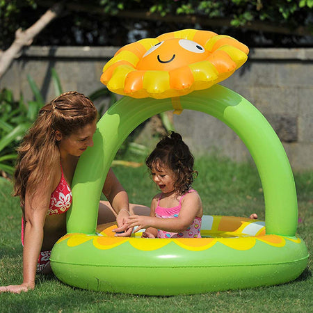 Piscina tonda gonfiabile con parasole 100 cm per neonati da mare e spiaggia