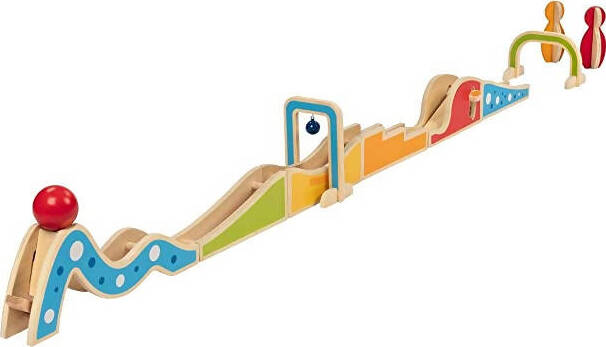 Pista Biglie in Legno per Bambini Gioco per Bambini 1 Pista lunga 120cm + 1Biglia +2 Birilli Pista delle biglie in legno Papau - Giammoro, Commerciovirtuoso.it