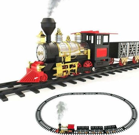 Pista-Trenino-Giocattolo-Bambini-Treno-Locomotiva-Con-Fumo-Luce-Suoni-E-3-Vagoni
