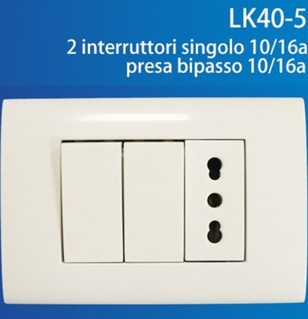 Placca-Placchetta-3-Posti-Completa-2-Interruttori-Presa-Bipasso-Incasso-503