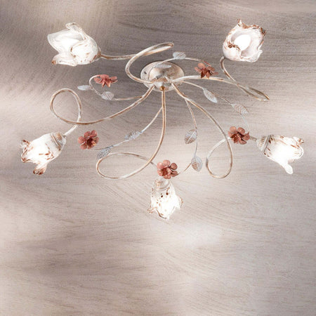 Plafoniera-classica-Due-P-illuminazione-MATILDE-PL5-E14-LED-metallo-vetro-lampada-soffitto