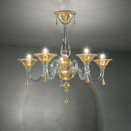 Plafoniera-classica-Sylcom-DOLFIN-1380-5-E14-LED-vetro-soffiato-lampada-soffitto