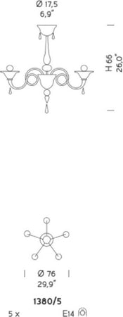 Plafoniera-classica-Sylcom-DOLFIN-1380-5-E14-LED-vetro-soffiato-lampada-soffitto