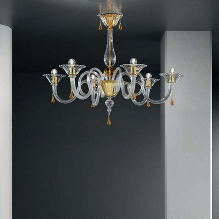 Plafoniera-classica-Sylcom-DOLFIN-1380-6-E14-LED-vetro-soffiato-lampada-soffitto