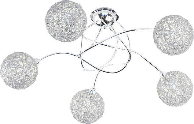 Plafoniera-Contemp-Willow-Metallo-Cromo-Diffusore-Alluminio-5-Luci-G9