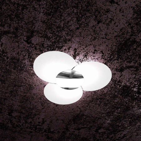 Plafoniera-Contemporanea-Clover-Metallo-Cromo-Vetro-Bianco-6-Luci-E27-70Cm