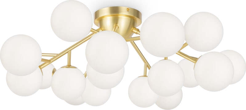 Plafoniera-Contemporanea-Dallas-Metallo-Oro-20-Luci-Diffusori-Cognac