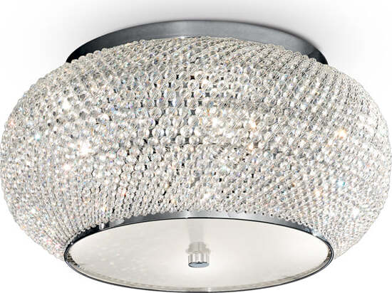 Plafoniera-Contemporanea-Pasha'-Metallo-Cristallo-Cromo-6-Luci-E14