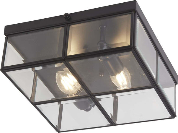Plafoniera-Contemporanea-Pisa-Acciaio-Nero-Vetro-2-Luci-E14