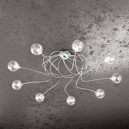 Plafoniera-Contemporanea-Super-Ball-Metallo-Cromo-Vetro-Pirex-9-Luci-G9