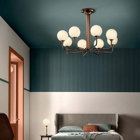 Plafoniera-Contemporanea-Tee-D120Cm-Metallo-Rame-Vetro-8-Luci