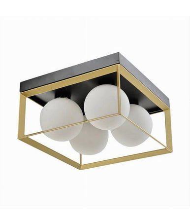 Plafoniera Da Soffitto Lampada In Metallo Nero Bronzo Con 4 Sfere Vetro G9 C76-4