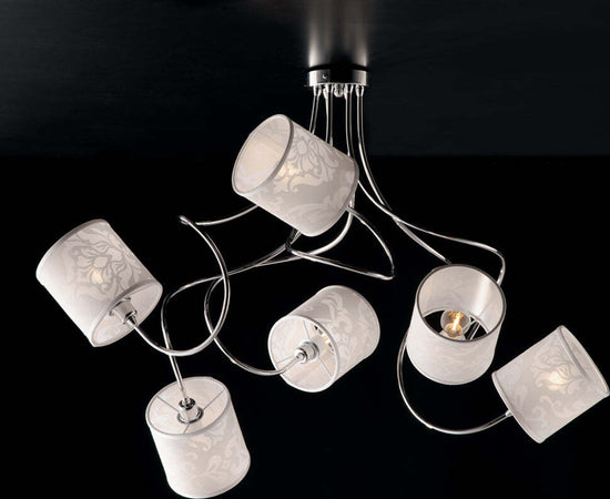 Plafoniera-Design-Moderno-Ferro-Cromo-Con-Paralume-Bianco-6-Luci-Lunatico