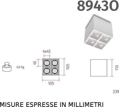 Plafoniera-gesso-Belfiore-9010-BANISTER-QUADRO-8943O.35-GU10-LED-lampada-soffitto