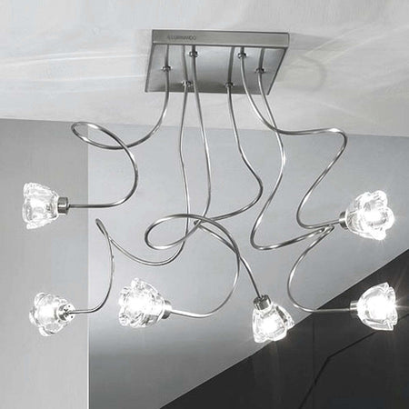 Plafoniera-Illuminando-GINEVRA-CLARA-6-G9-LED-lampada-soffitto-vetri-fiore-trasparente-bracci-modellabili