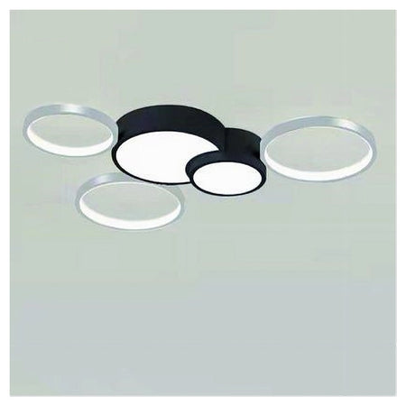 Plafoniera Led 48w 5 Cerchi Argento Nero Lampada Soffitto Moderno Luce 6500k 70982