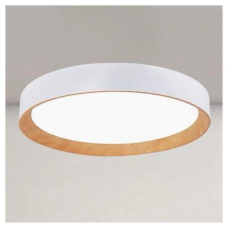 Plafoniera Led A Soffitto 68w Rotonda Bianco Con Venature Legno Luce 6500k 32774