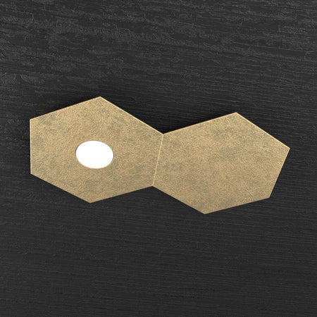 Plafoniera-Moderna-2-Moduli-Hexagon-Metallo-Foglia-Oro-1-Luce-Led-12W