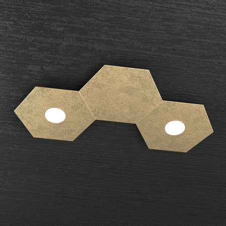 Plafoniera-Moderna-3-Moduli-Hexagon-Metallo-Foglia-Oro-2-Luci-Led-12X2W