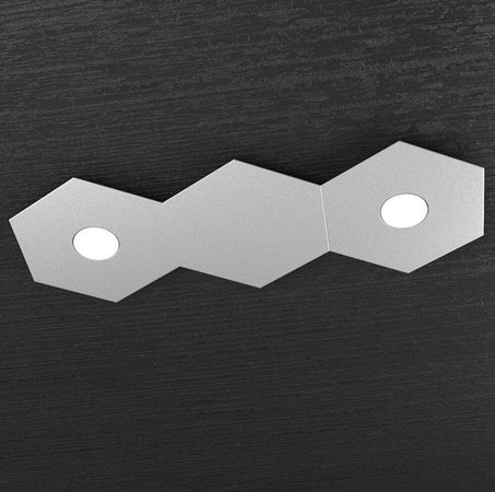 Plafoniera-Moderna-3-Moduli-Hexagon-Metallo-Grigio-2-Luci-Led-12X2W