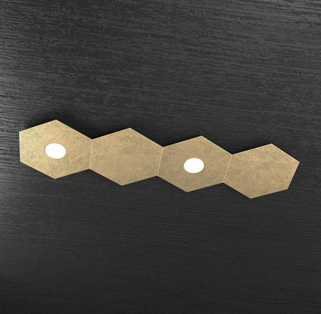 Plafoniera-Moderna-4-Moduli-Hexagon-Metallo-Foglia-Oro-2-Luci-Led-12X2W